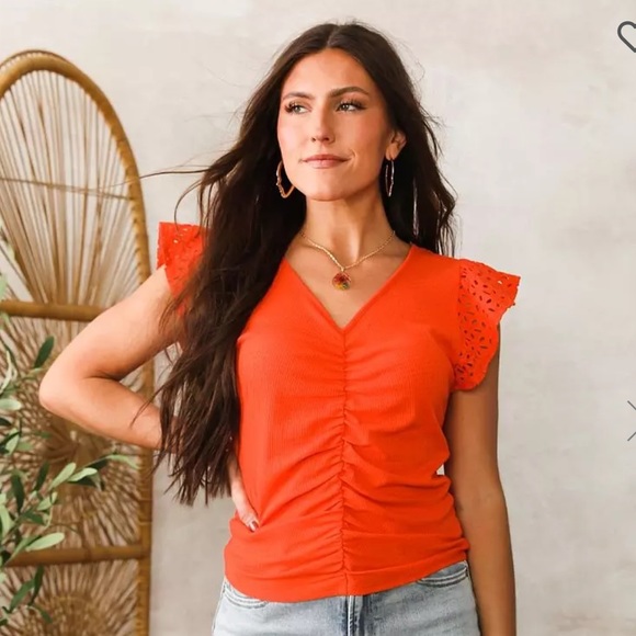 Buckle Tops - Buckle Willow & Root - Orange Ruched Knit Top